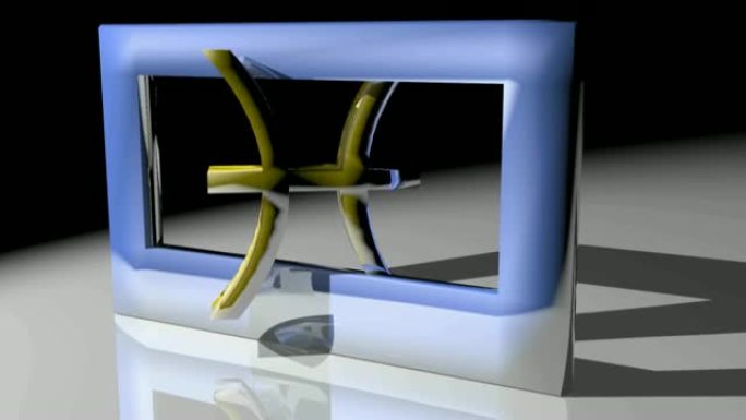 黄道十二宫双鱼座标志在方形蓝色框架内旋转-3D渲染视频
