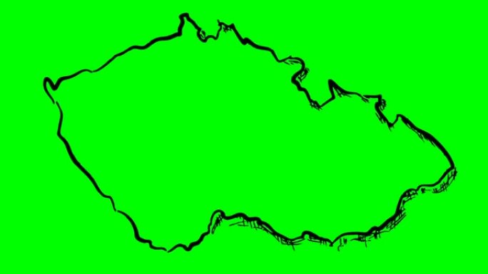 捷克共和国在绿屏孤立白板上绘制轮廓图