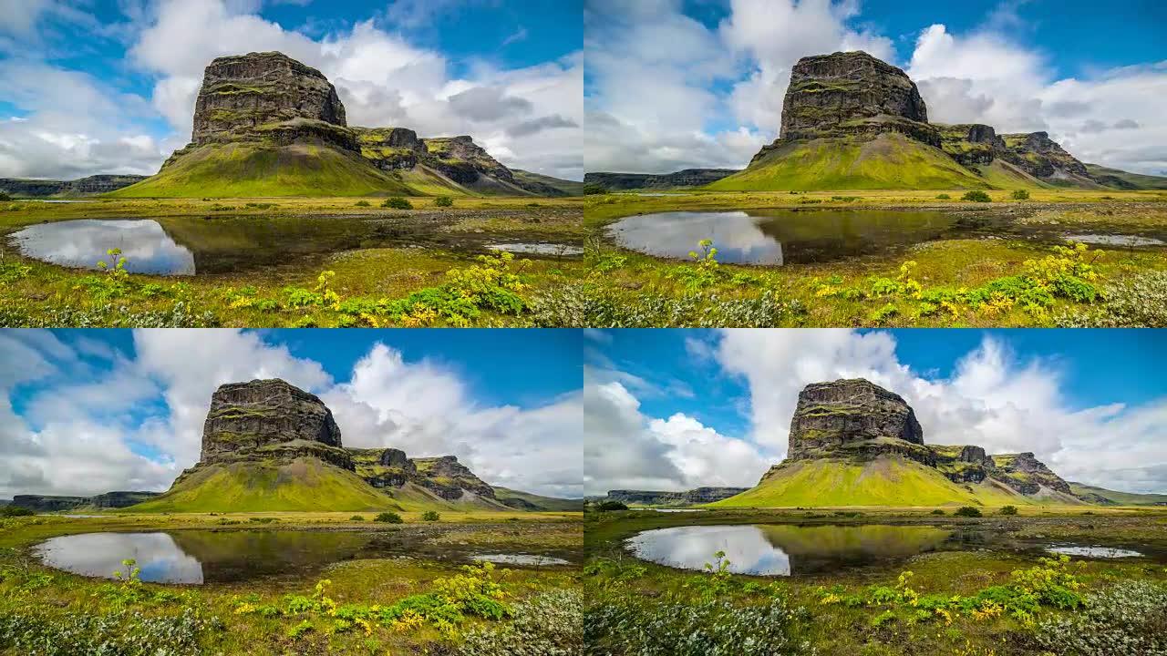 冰岛夏季Lomagnupur山戏剧性的云景的4k延时