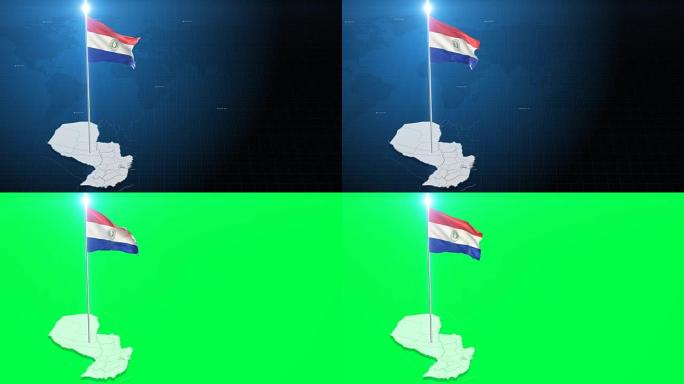巴拉圭4k 3D国旗带地图