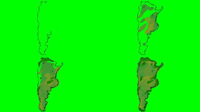 阿根廷在绿屏孤立白板上绘制彩色地图