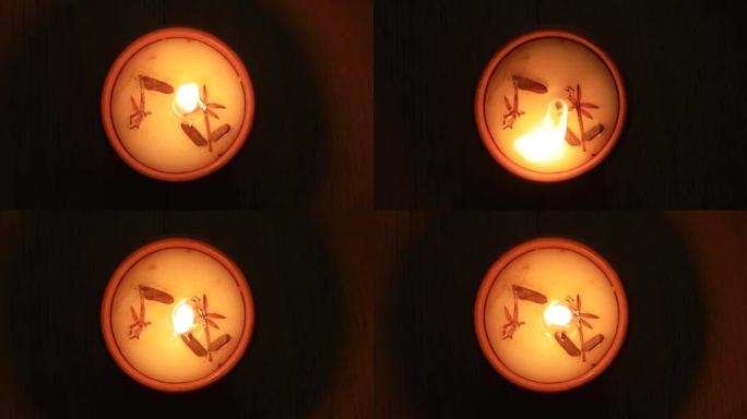 一个被点燃的Diya或传统灯的静态特写，用于各种印度教节日庆祝的光节-排灯节，也为其他像Dusseh