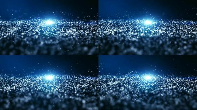 带有尘埃和光运动背景的抽象绿色数字粒子波