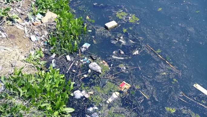 河面垃圾，垃圾污染，生活垃圾，河水污染