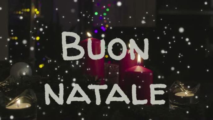 动画Buon Natale-意大利圣诞快乐，白色字母和红色蜡烛