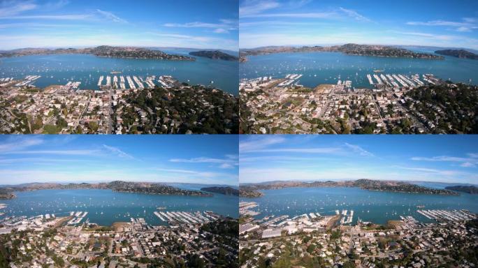 索萨利托CA理查森湾空中透视贝尔维迪尔岛港视图