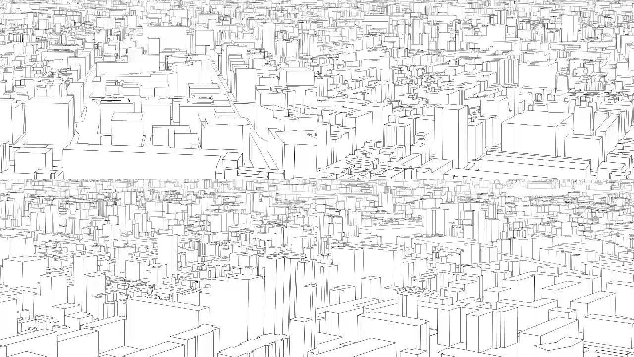 线框城市的可循环鸟瞰图