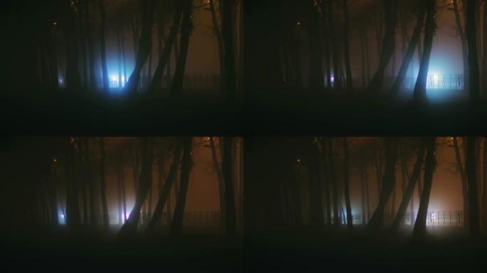 傍晚的城市在浓雾中，恶劣的天气条件