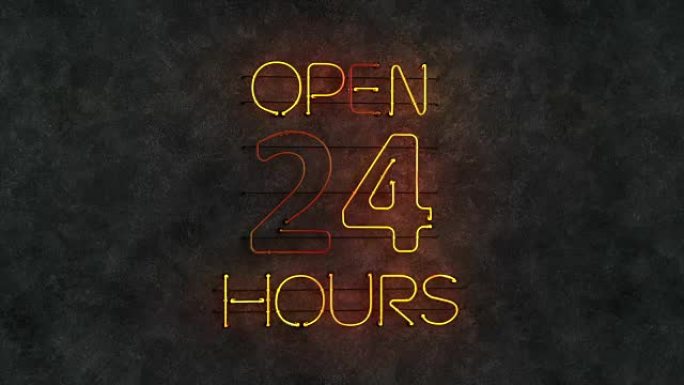 开放24小时霓虹灯文本无缝循环3D渲染动画