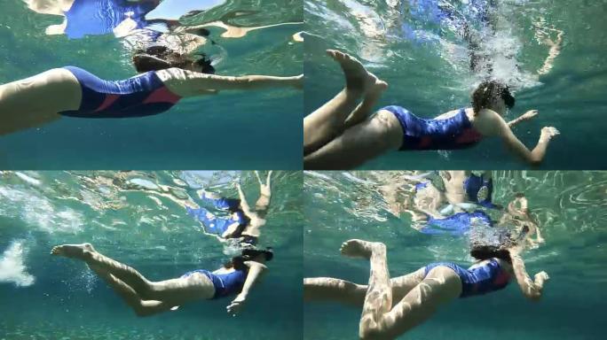 少女在海上潜水