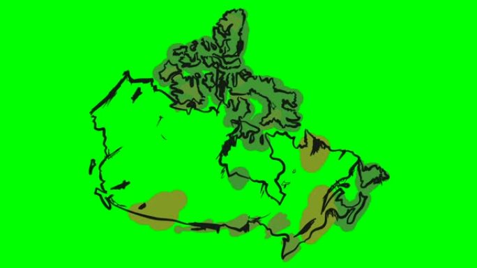 加拿大在绿屏孤立白板上绘制彩色地图