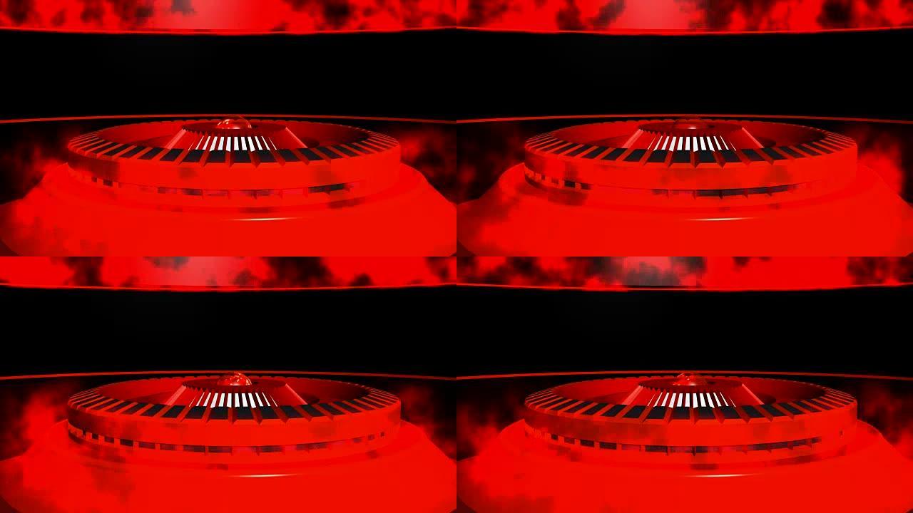 抽象动画红色黑色与圆柱体球和火。3d插图