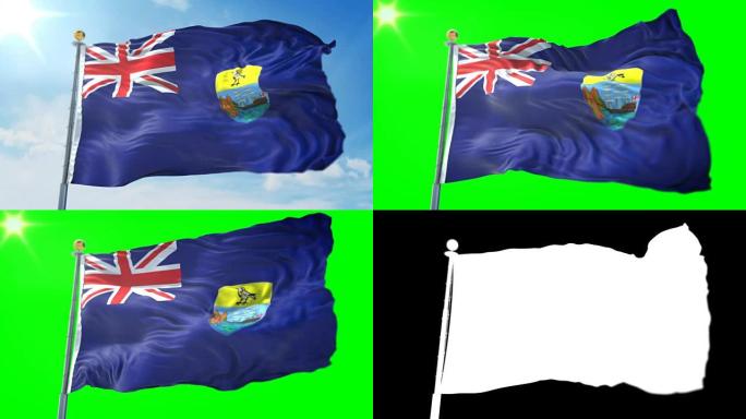 圣赫勒拿岛旗帜无缝循环3D渲染视频。美丽的纺织布织物环摆动
