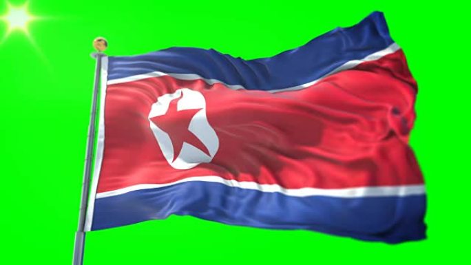 朝鲜国旗无缝循环3D渲染视频。美丽的纺织布织物环摆动