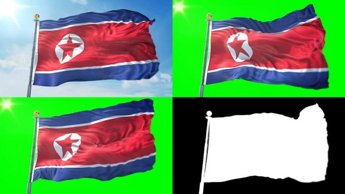 朝鲜国旗无缝循环3D渲染视频。美丽的纺织布织物环摆动