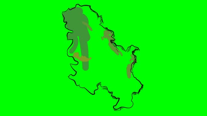 塞尔维亚在绿屏孤立白板上绘制彩色地图