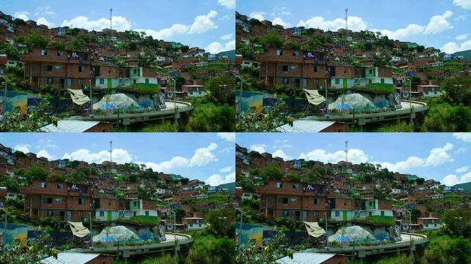 哥伦比亚麦德林拉丁美洲Comuna 13街区景观。