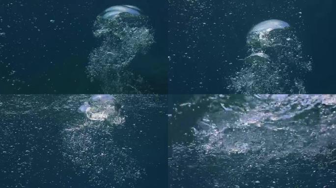 许多气泡在水下移动