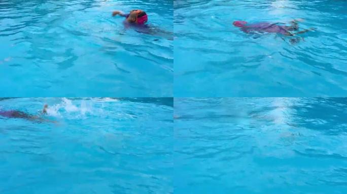 女孩在游泳池游泳