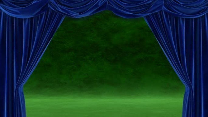 绿色背景上的蓝色窗帘动画。