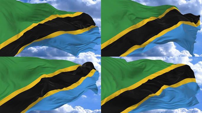在坦桑尼亚蔚蓝的天空中挥舞着旗帜