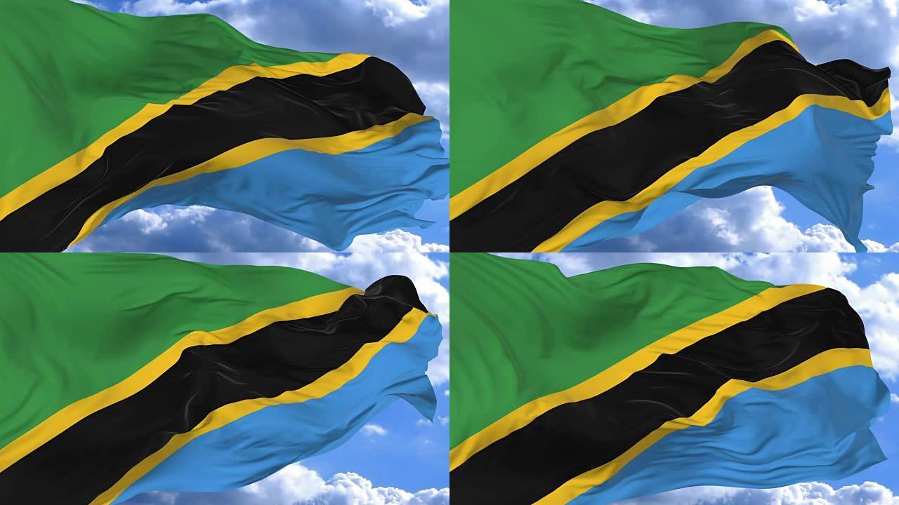 在坦桑尼亚蔚蓝的天空中挥舞着旗帜