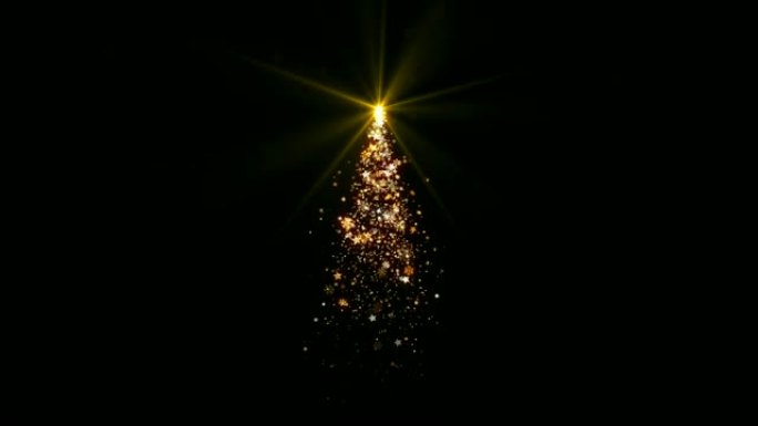 圣诞灯树，雪花、星星和雪落在黑色背景上，用于装饰或覆盖