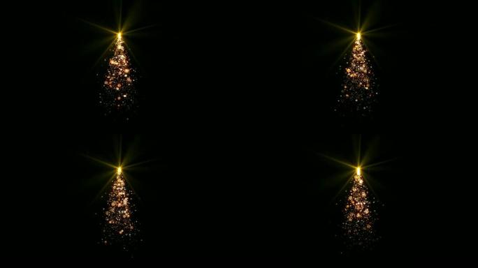 圣诞灯树，雪花、星星和雪落在黑色背景上，用于装饰或覆盖