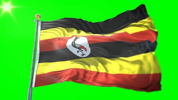 乌干达旗帜无缝循环3D渲染视频。美丽的纺织布织物环摆动