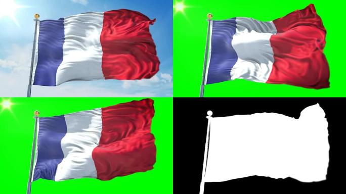 法国国旗无缝循环3D渲染视频。美丽的纺织布织物环摆动