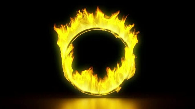 3d燃烧环，圆形框架，火焰燃烧，隔离在黑色背景