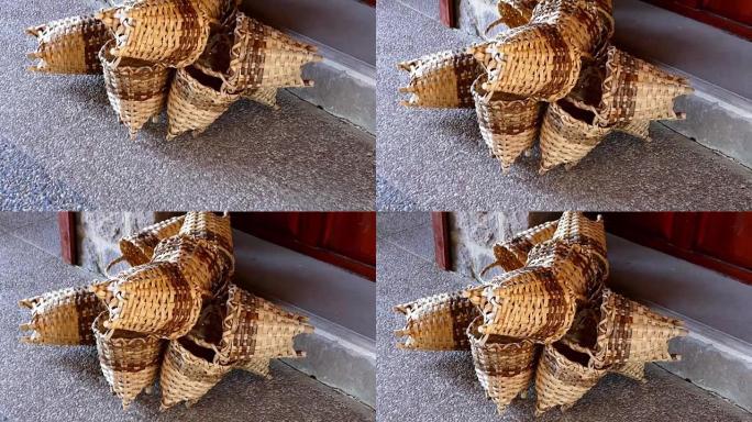 火鸡篮，手工编织的芦苇篮子，