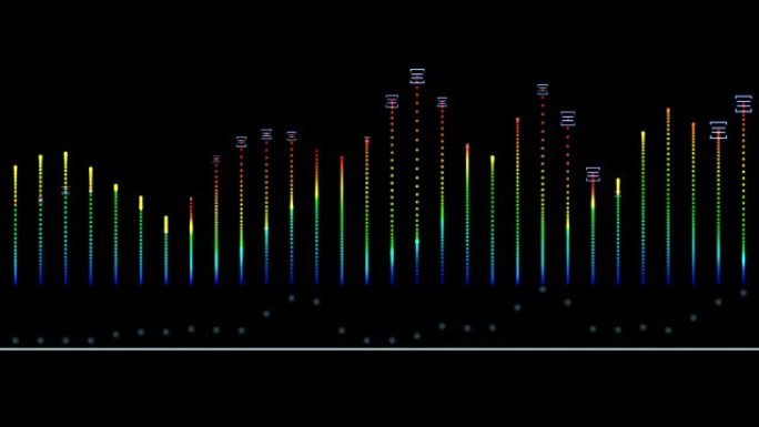 声波音频均衡器。黑色背景上的数字多色音乐均衡器。