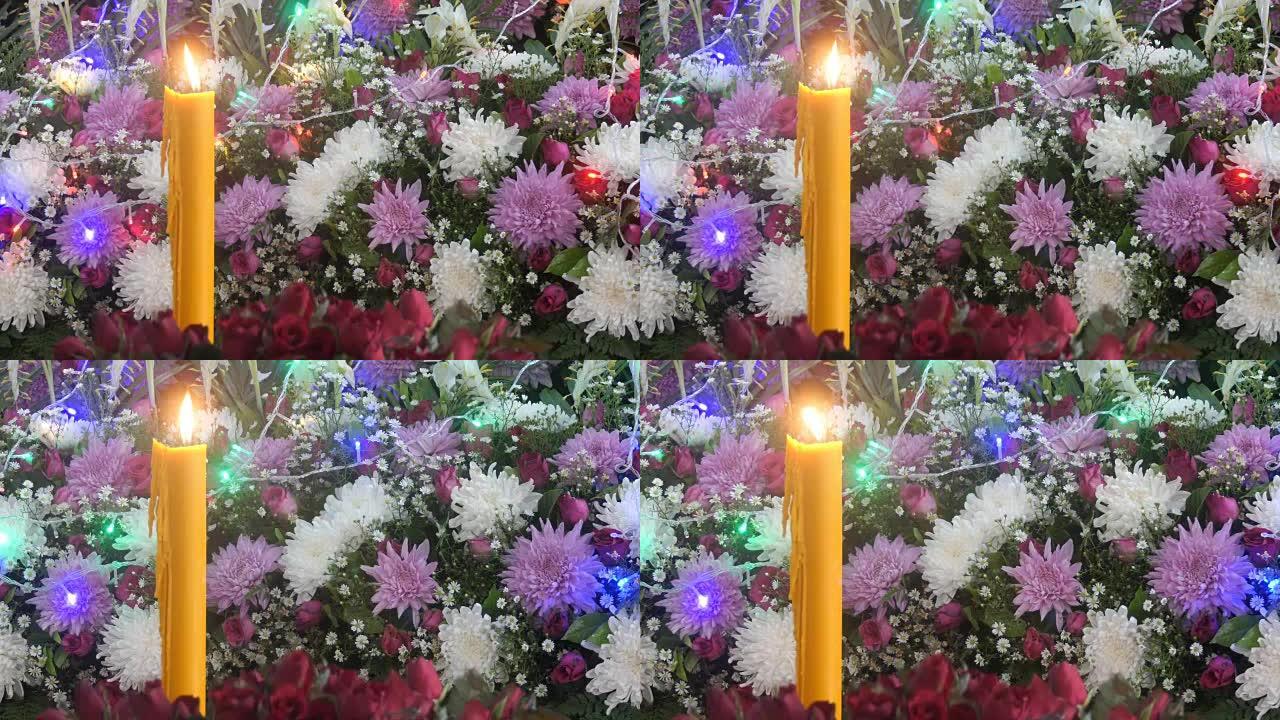 蜡烛和一束鲜花