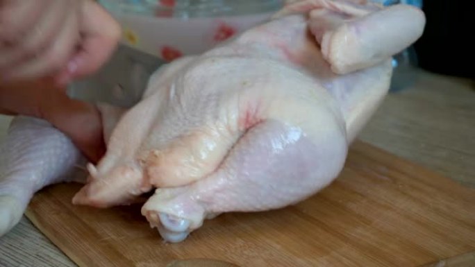 特写镜头把你的脚从鸡的尸体上拿开