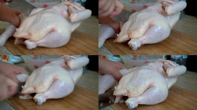 特写镜头把你的脚从鸡的尸体上拿开