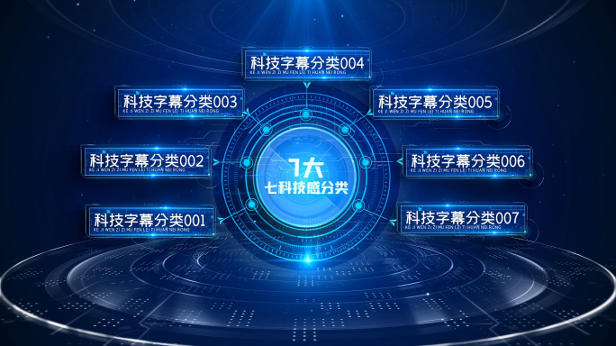 7大蓝色科技感分类展示介绍连线分布A模板