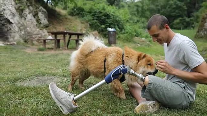 带着宠物的残疾人