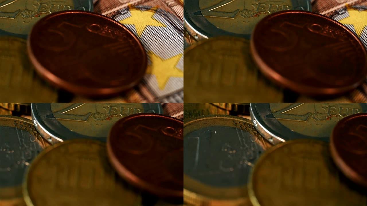 欧元硬币的宏观拍摄