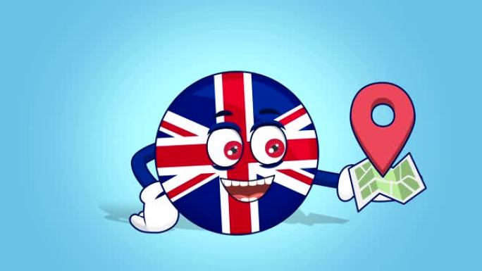 卡通的英国和英国的位置地图与阿尔法哑光动画