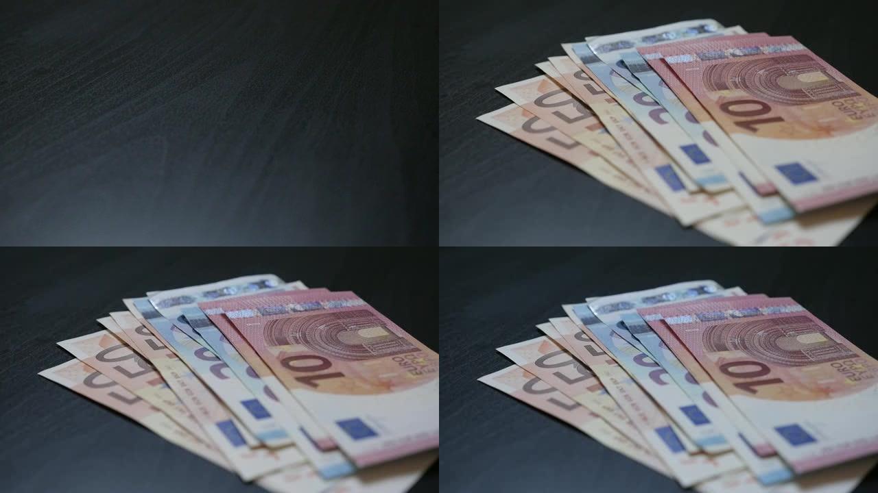 混合面额的欧盟货币慢莫下降表1920X1080高清镜头-慢动作纸欧元货币下降1080p全高清视频
