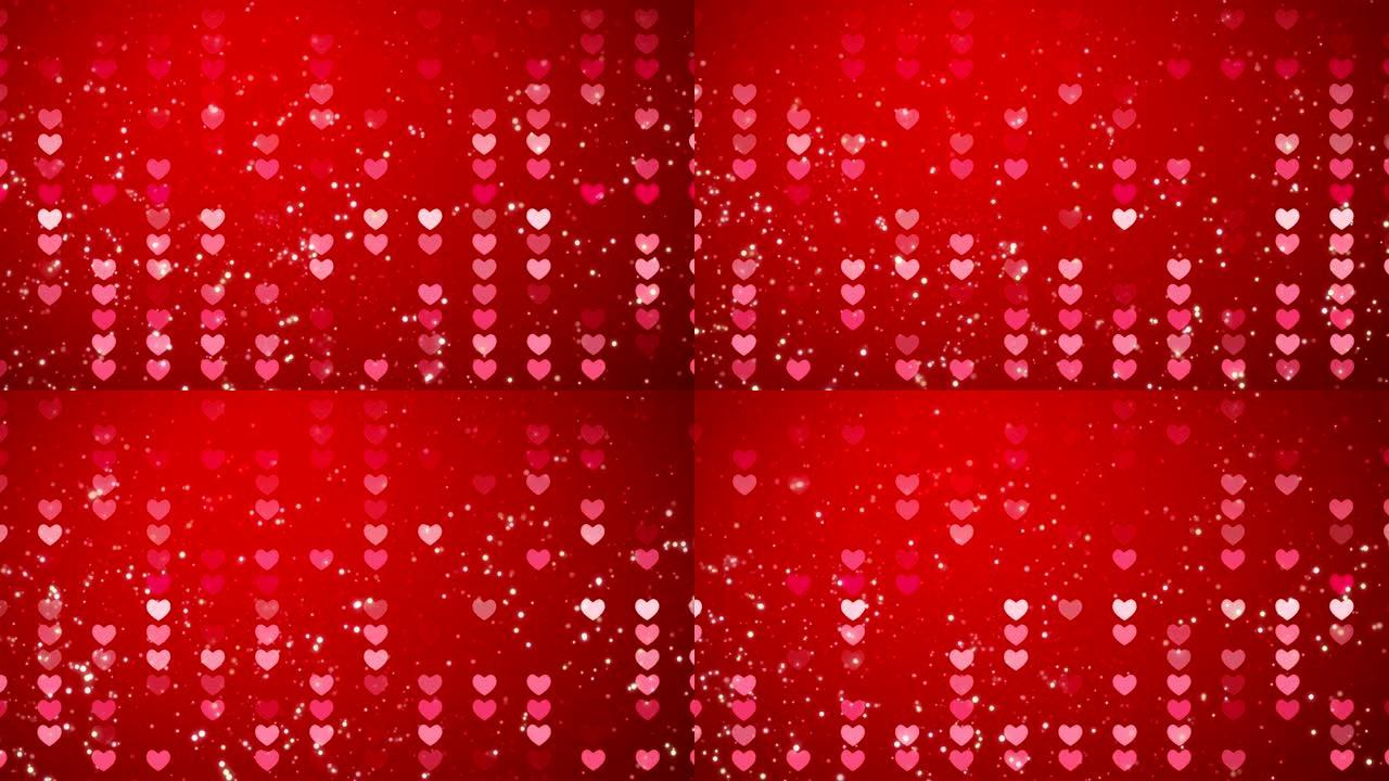 红心和五彩纸屑质地。情人节背景快乐。循环4k