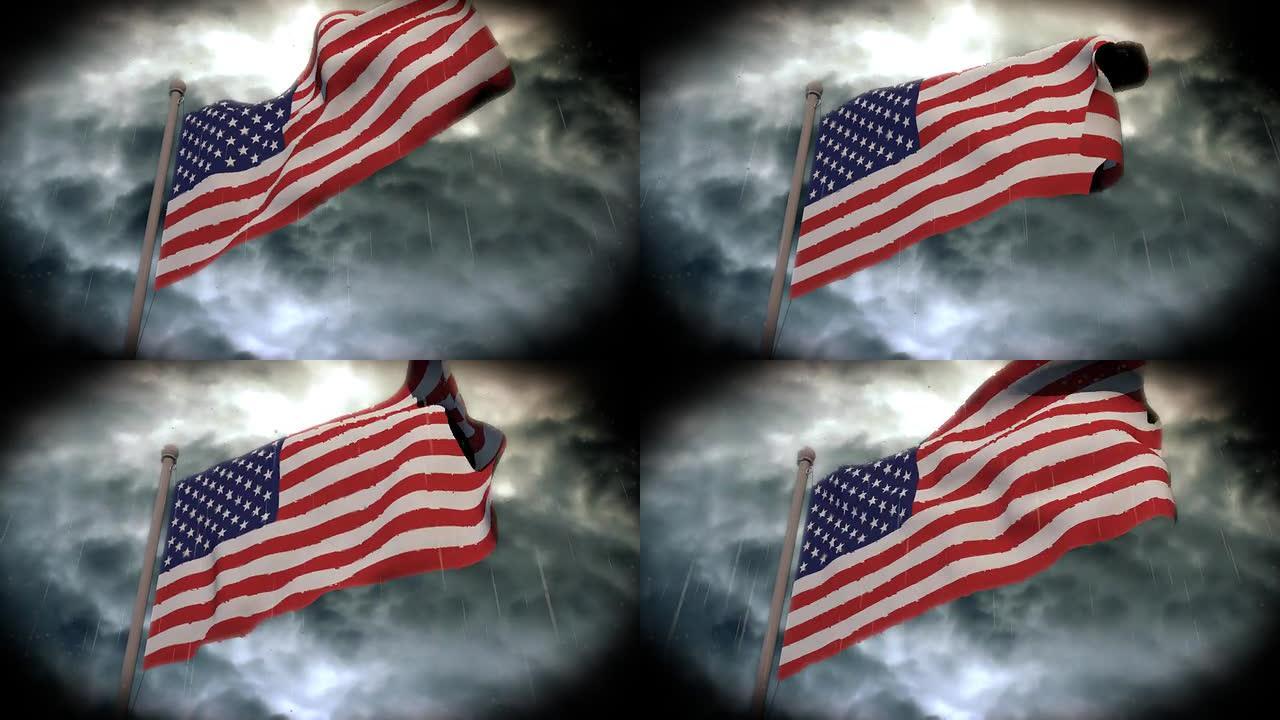 面对恶劣天气: 美国国旗 (HD)