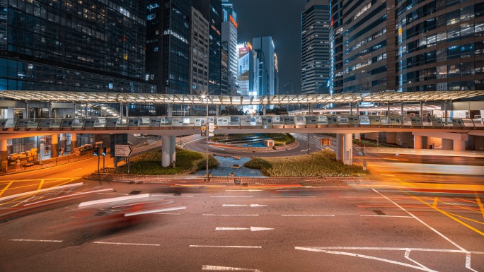 香港街道车流夜景延时