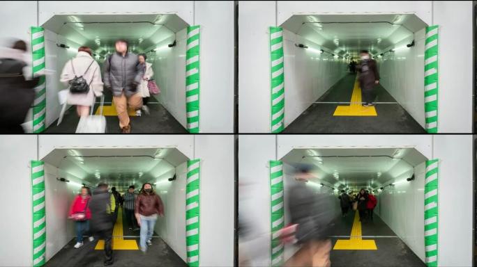 4k时间流逝: 人们挤在日本秋叶原东京隧道外