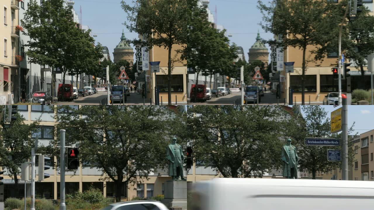 曼海姆水塔的右边是帝国大臣的雕像