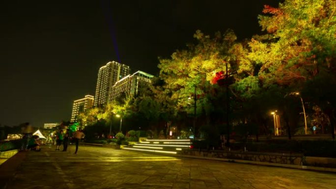 夜间照明三亚市河流步行湾全景4k延时中国海南岛