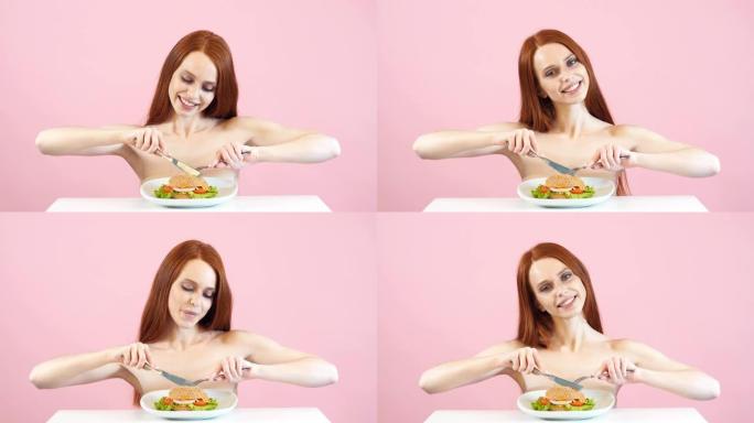 快乐的红发瘦女孩就要节食了。依赖。饮食。厌食症。