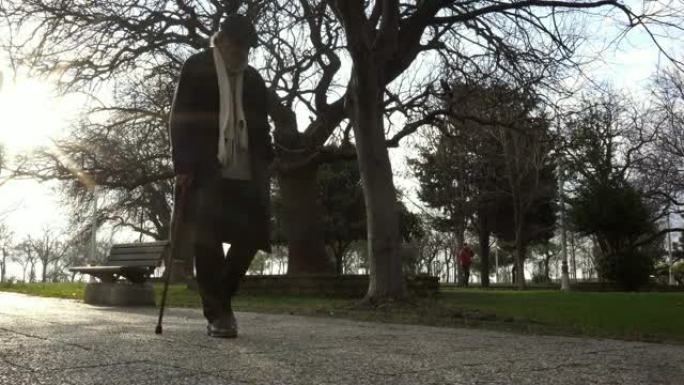 老人在公园散步