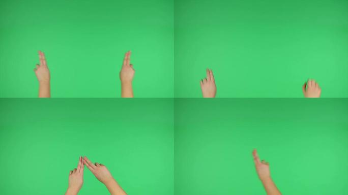 触摸屏在绿色屏幕板上滑动，拖动和传播手势
